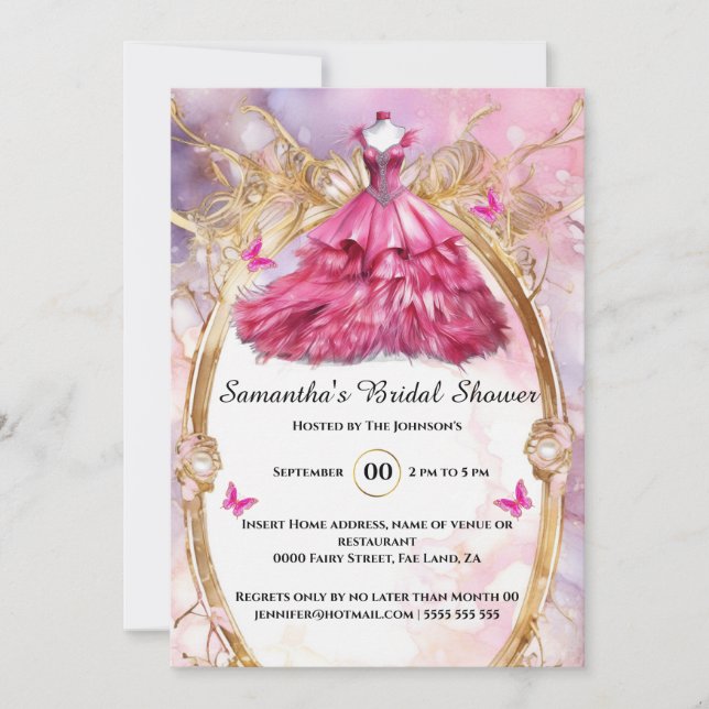 Invitation Mariée de papillon floral rose de laine pour être  (Devant)
