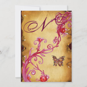 Invitation MARIÉE ÉLÉGANTE PAPILLON  PARCHEMIN Monogramme