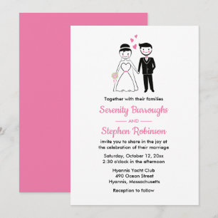 Invitation Mariée en caricature Groom Rose Noir Vintage Maria