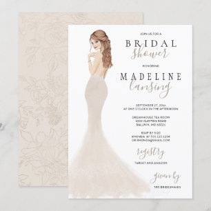 Invitation Mariée en Champagne Lace Gown Fête des mariées Inv