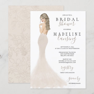 Invitation Mariée en Champagne Lace Gown Fête des mariées Inv