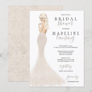 Invitation Mariée en Champagne Lace Gown Fête des mariées Inv