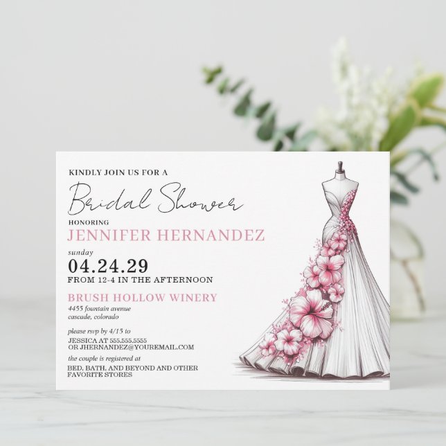 Invitation Mariée en Fête des mariées Hibiscus rose fleur (Debout devant)