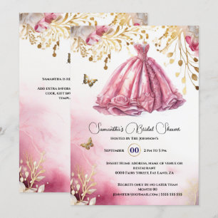 Invitation Mariée en or rose pour être ballgol robe de luxe f