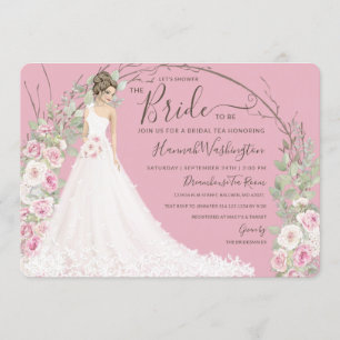 Invitation Mariée en robe blanche Douche de thé nuptiale