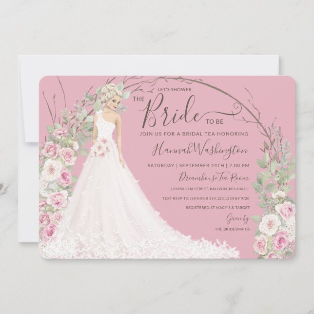 Invitation Mariée en robe blanche Douche de thé nuptiale (Devant)