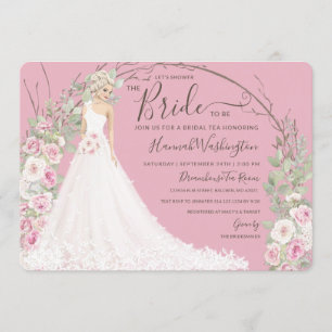 Invitation Mariée en robe blanche Douche de thé nuptiale