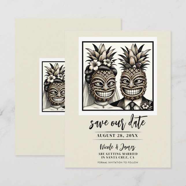 Invitation Mariée et chambre Aloha Ananas Tiki Enregistrer la (Devant / Derrière)