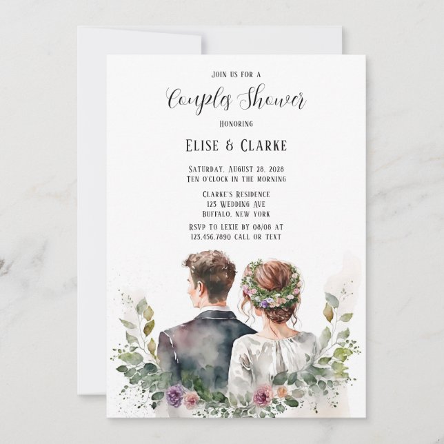 Invitation Mariée et chambre Botanique Floral Couples Douche (Devant)