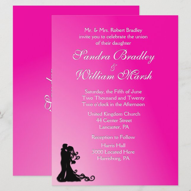 Invitation Mariée et fille Fuchsia (Devant / Derrière)