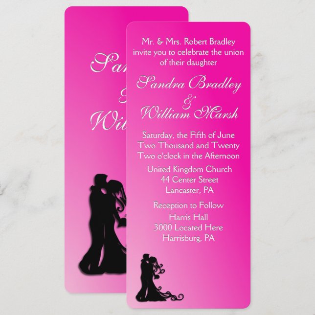 Invitation Mariée et fille Fuchsia (Devant / Derrière)