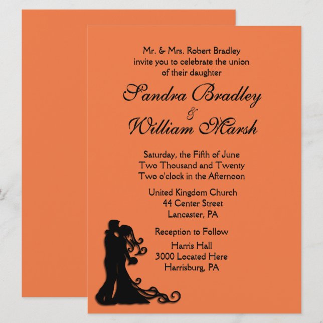 Invitation Mariée et groom Orange (Devant / Derrière)
