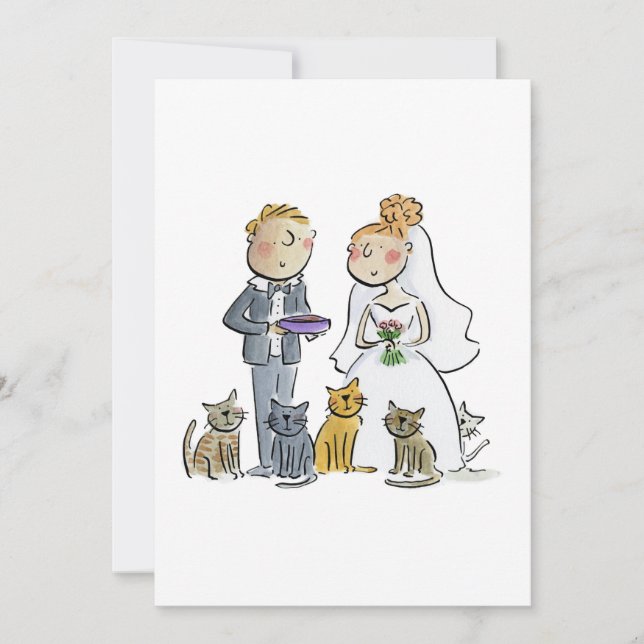 Invitation Mariée et Marié avec des Chats (Devant)