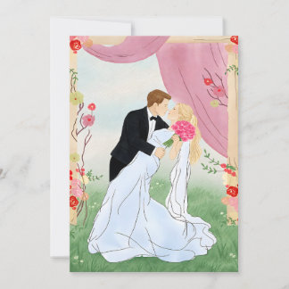 Invitation Mariée et marié de jardin aquarelle rose romantiqu