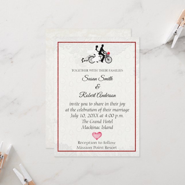 Invitation Mariée et salle de jeu sur le Mariage de vélo Tand (Devant/Arrière en situation)
