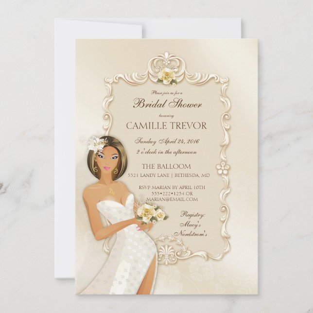 Invitation Mariée Ethnique Rose de Mariage en Satin Ivoire (Devant)