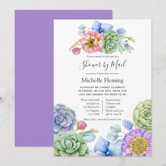 Invitation Mariée florale ou Baby shower par la poste (Devant / Derrière)