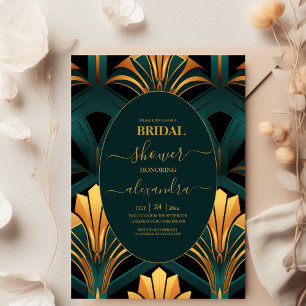 Invitation Mariée Glamour Vert et Or Art Déco