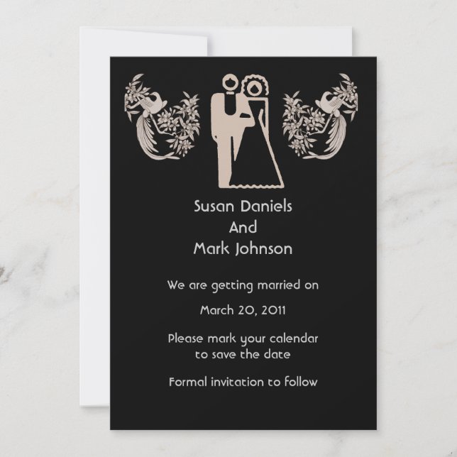Invitation Mariée Groom Doves Noir Mariage Enregistrer La Dat (Devant)