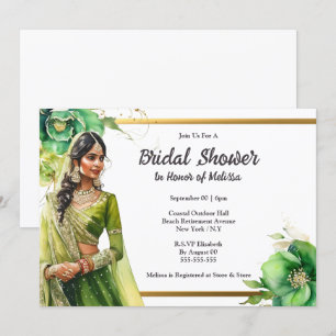 Invitation Mariée indienne hindi douche de mariée verte