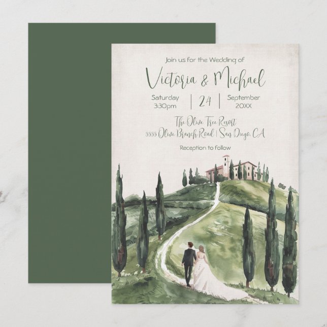 Invitation Mariée italienne & mariée chypre mariage à flanc d (Devant / Derrière)