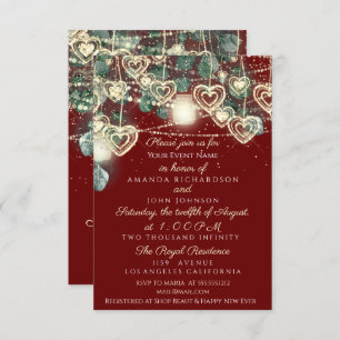 Invitation Mariée mariage Rustique Bois Or Maroon Mint He