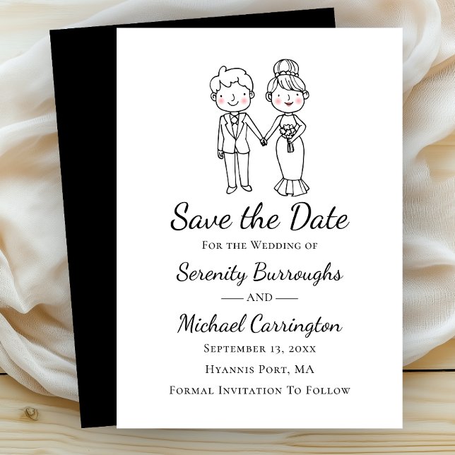 Invitation Mariée Marié Cartoon  Date de mariage à retenir Ma (Créateur téléchargé)