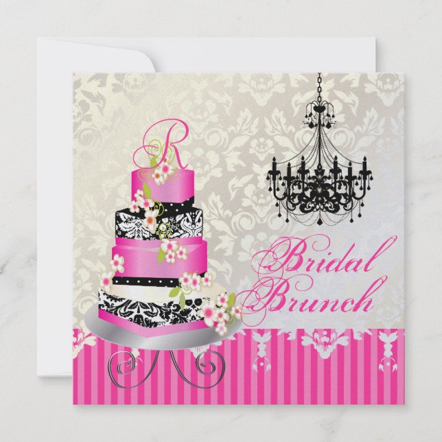 Invitation Mariée monogramme PixDezines, gâteau mariage rose (Devant)