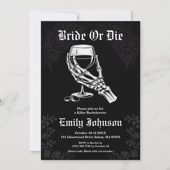 Invitation Mariée ou mourir Gothique Élégante Bachelorette Pa (Devant)