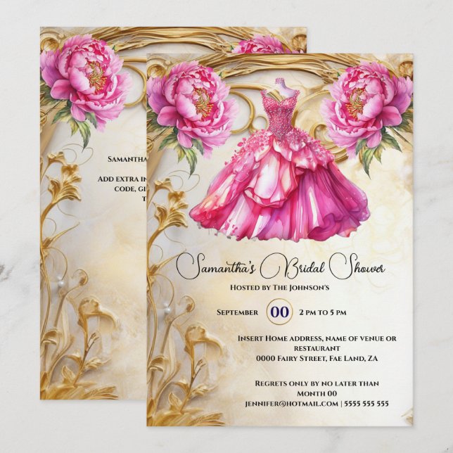 Invitation Mariée rose pour être floral ballgogne fleurs de p (Devant / Derrière)