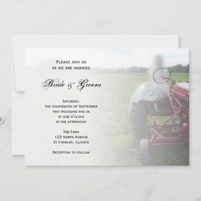 Invitation Mariée sur Mariage campagnard de tracteur agricole (Devant)