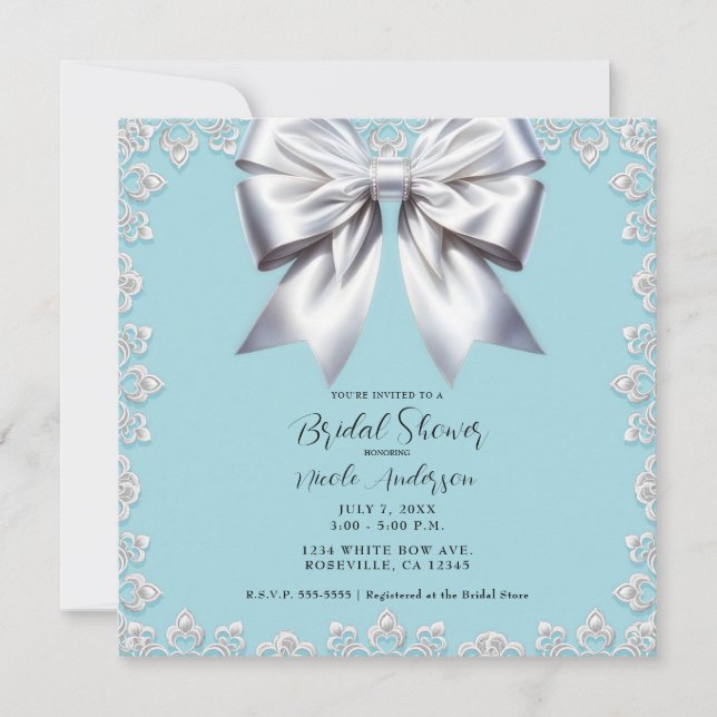 Invitation Mariée Turquoise Robin's Egg Blue Big White Bow (Devant)