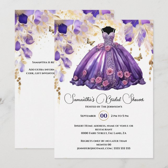 Invitation Mariée violette pour être fleurs florales douche n (Devant / Derrière)