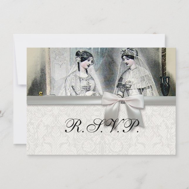 Invitation Mariées vintages Mariage blanc antique (Devant)