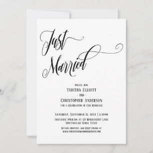 Invitation Mariés à l'instant Script élaboré en noir et blanc