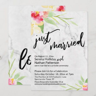 Invitation Mariés à peine Peinture aquarelle Fleurs & Marbre 