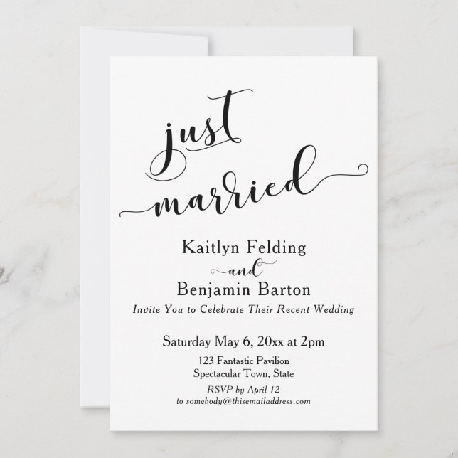Invitation Mariés à peine Script Réception Noir et Blanc (Devant)