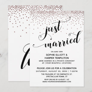 Invitation Mariés à peine Script Rose Gold Confettis Réceptio