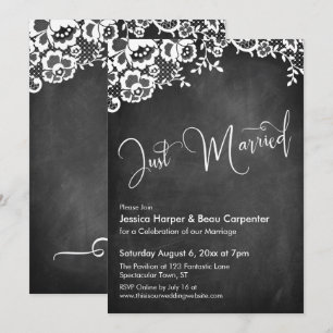 Invitation Mariés Calligraphie Tableau Noir & Dentelle