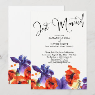 Invitation Mariés, Coquelicots Rouges, Iris Violets Aquarelle
