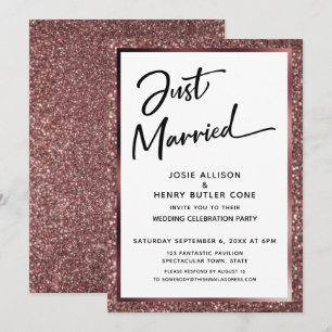 Invitation Mariés depuis peu Écriture Rose Or Paillettes Réce