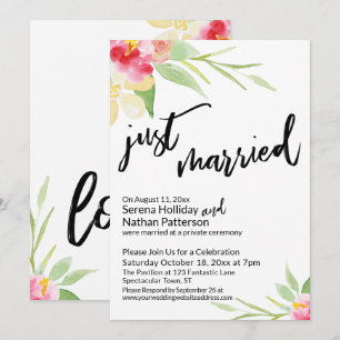 Invitation Mariés depuis peu Typographie décontractée, Fleurs