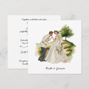 Invitation Mariés golfeurs mariage sur un terrain de golf