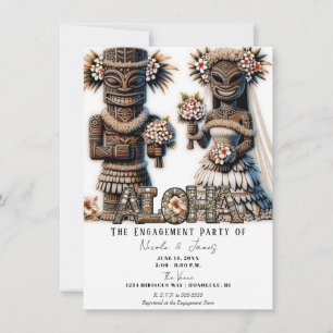 Invitation Mariés Hawaïens Polynésiens Tiki Fiançailles