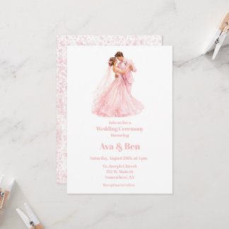 Invitation Mariés rose et groom dansant Cérémonie de mariage