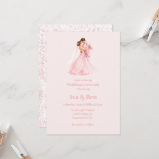 Invitation Mariés rose et groom dansant Cérémonie de mariage