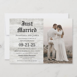 Invitation Mariés Rustique Bois Photo Après-Mariage