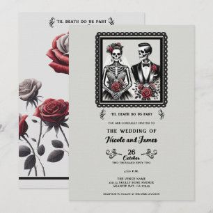 Invitation Mariés squelettes couple gris floral mariage