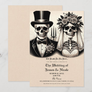 Invitation Mariés squelettes gothiques vintage pour mariage