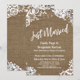 Invitation Mariés Toile Burlap Dentelle Lumières Floral